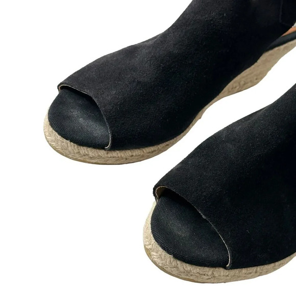 Kanna Espadrille Wedge Sandals Black Suede Peep Toe Slingback Size 9.5 Casual - Picture 7 of 9